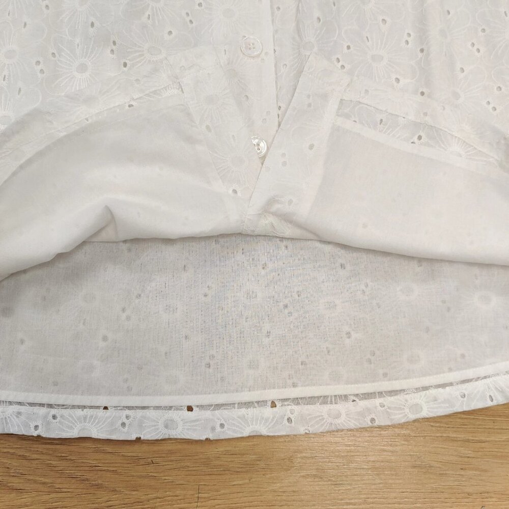 NEW FRNCH Petra Skirt White Floral Cotton Eyelet Belt Accent Button Front Small - Picture 6 of 11